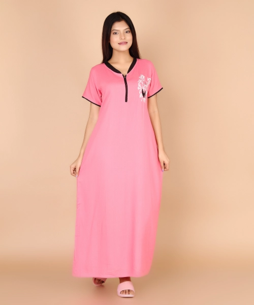 Women Cotton High Neck Nighty