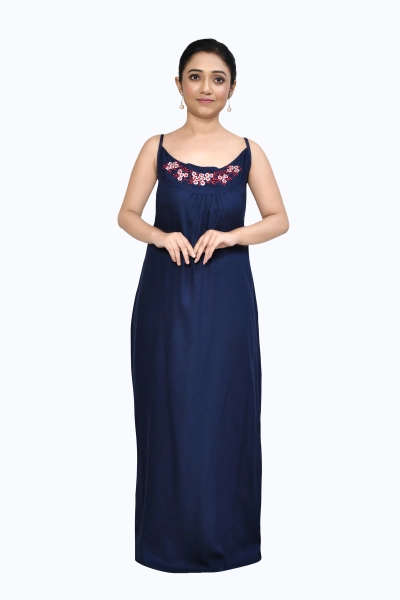 Women Embroidery Noodle Sleeve Nighty