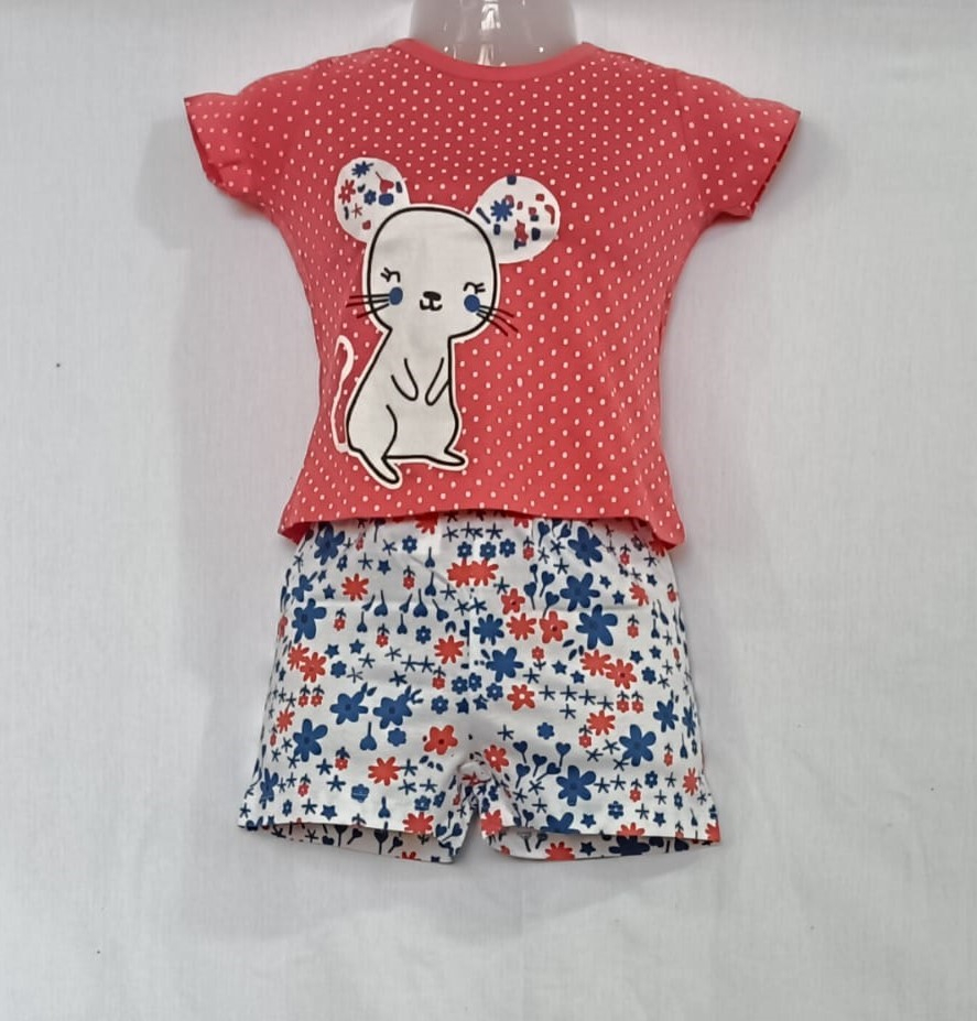 Baby Girl Polka Dot With Floral Printed T-shirt Short Pant