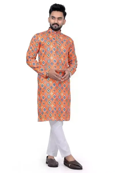 Mens Printed Kurta Pyjama Combo Set In 100% Cotton