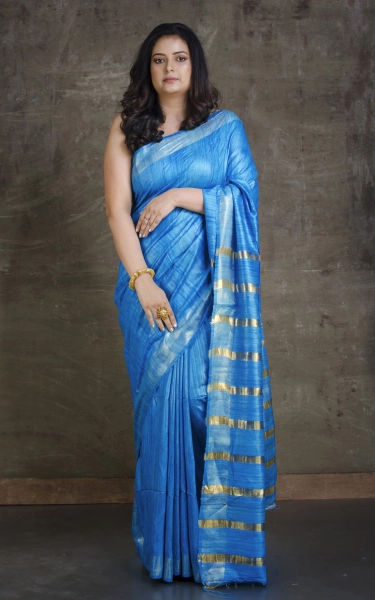 Gicha Tussar Silk Saree with Woven Gold Bands Pallu