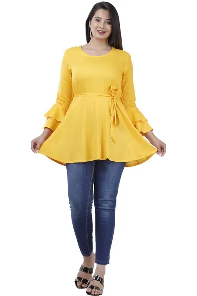 Rayon Solid Fit & Flare Tops For Women