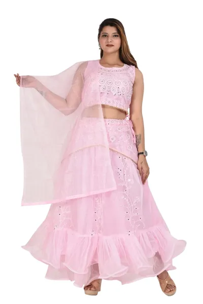 Women's Art Silk Stitched Lehenga Choli with Dupatta