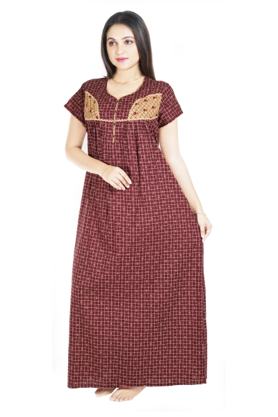 Cotton Embroidery Ankle Length Half Sleeve Printed Nighty