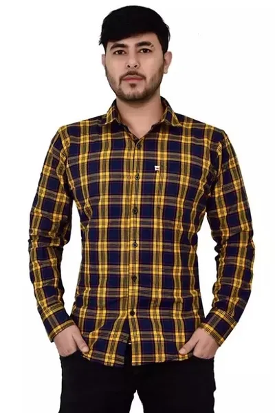 Black Yellow Checks Casual Wear Regular Fit Shirt For Men