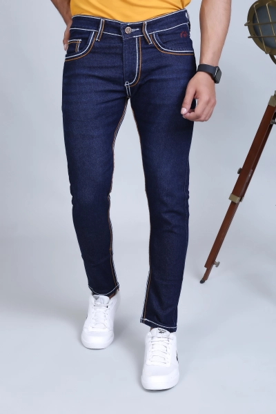 Slim Fit Dark Blue Denim Jeans For Men