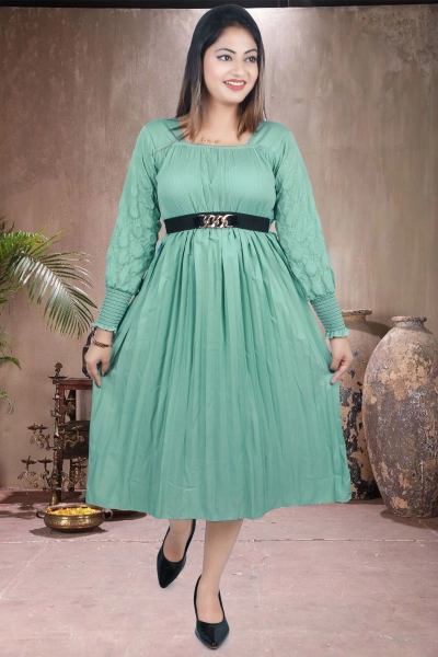 Women's Green Color Long Sleeve Beautiful Gown