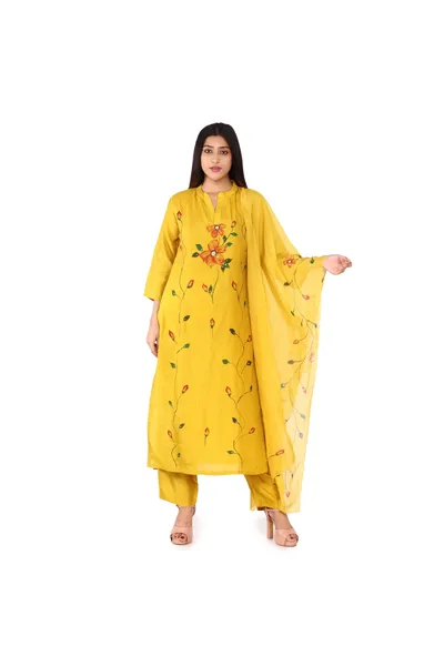 Women Designer Three Piece Dola Silk Suit Set With Organza Dupatta