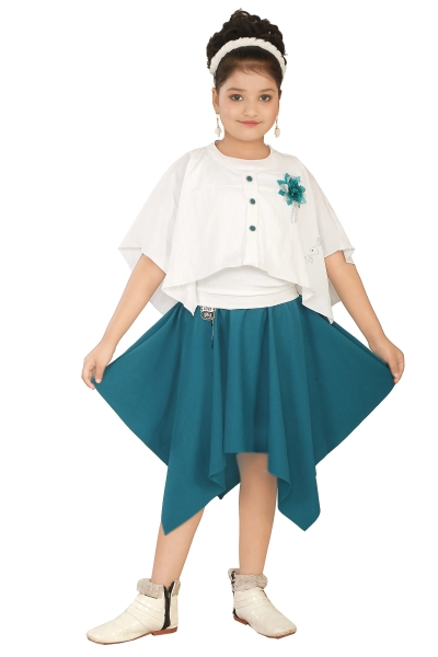 Girls Casual Wear  White Color Top and Skirt Set