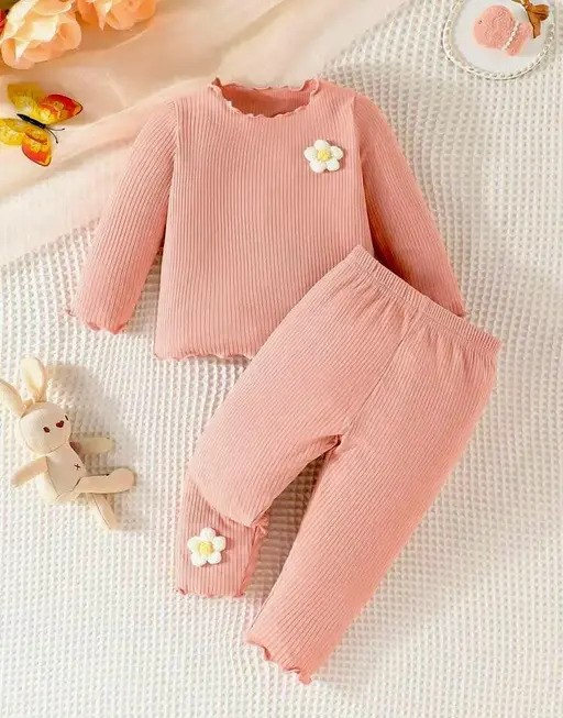 Baby Girl Stylish Cotton Full Sleeves Top And Full Pant Set