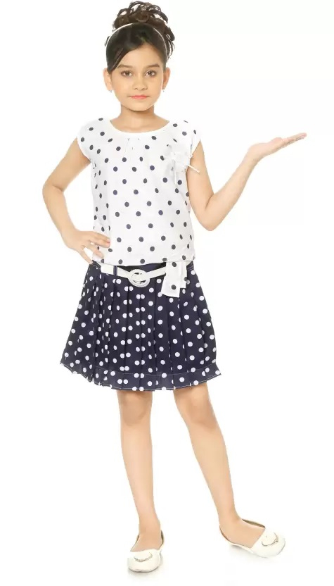 Crepe  Casual Regular Printed Top with Skirt Set for Girls in White Color