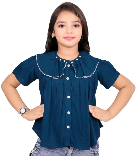 Casual Navy Blue Color Light Weight Design Top For Girls