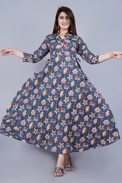 Rayon Ankle Length Floral Printed Anarkali Kurti for Women