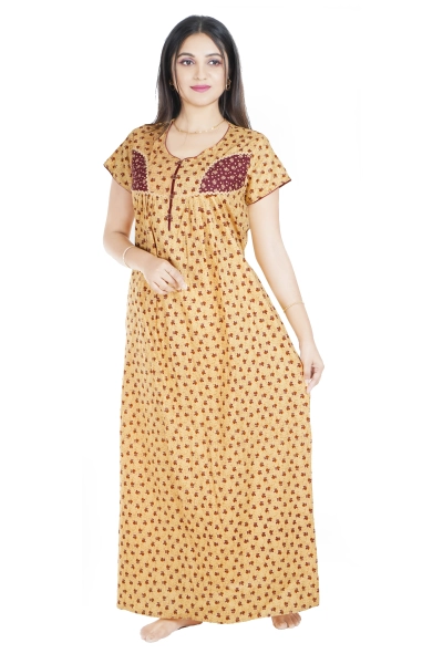 Pure Cotton Embroidery Yellow Color Floor Length Nighty for Women's