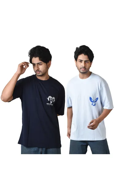 Oversized Round Neck Solid Cotton T-Shirts For Men Pack of 2