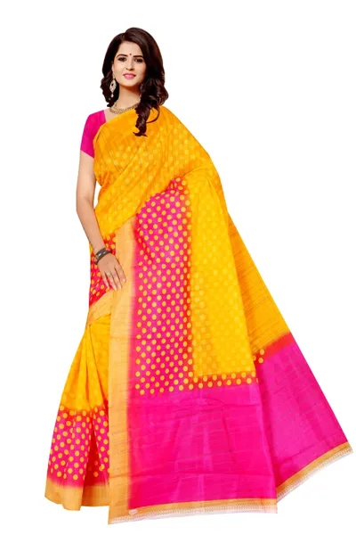 SVB Saree  Yellow Bhagalpuri Silk Saree With Blouse Piece