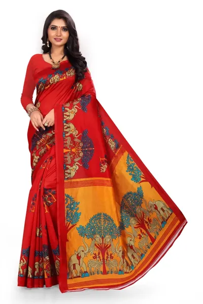 SVB Saree  Red Mysore Silk Saree With Blouse Piece